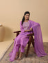Lavender Cotton Blend Yoke Embroidered Straight Kurta Set
